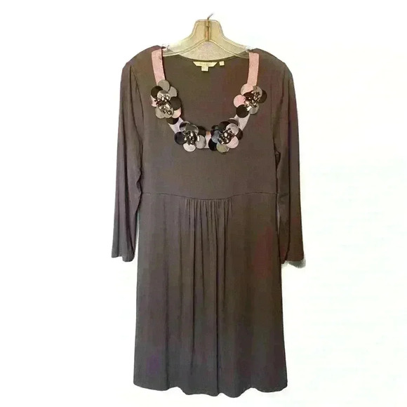 Boden Embellished Jersey Dress Rhinestone & Satin Floral Petal Flowers Size 10 - Picture 1 of 4
